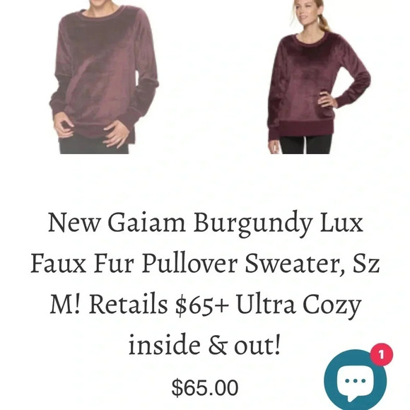 Gaiam burgundy oversized sweater,women,lux faux fur pullover,rib,PTP 24” - Picture 11 of 13